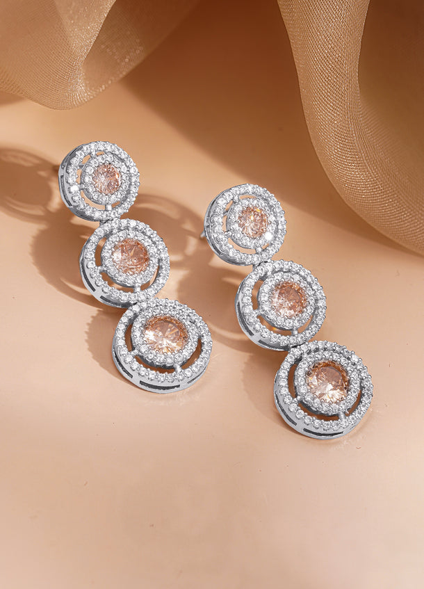 Luxe Champagne Circle AD Drop Earrings