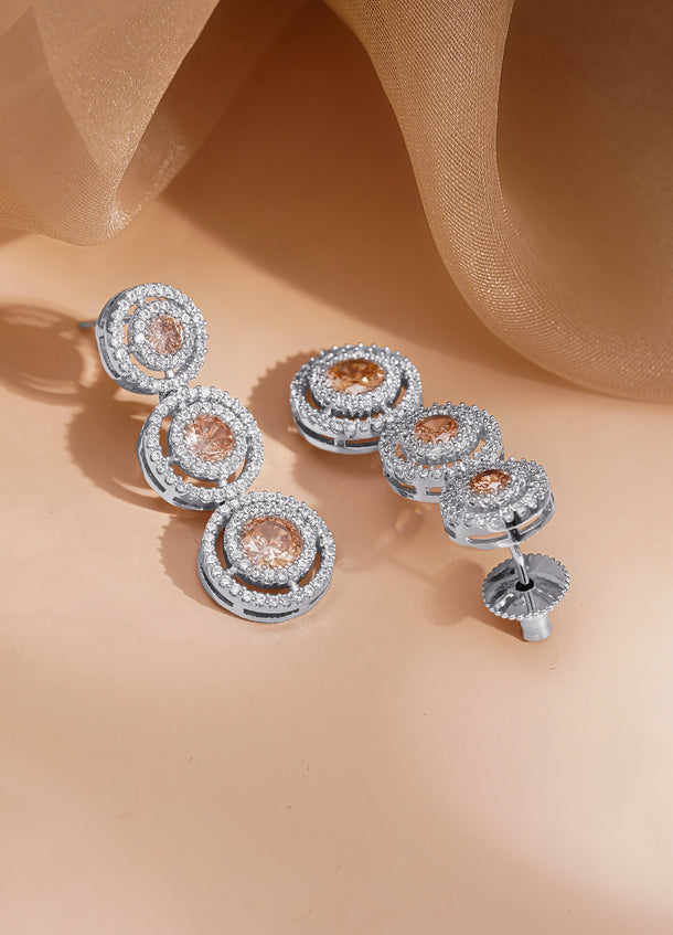 Luxe Champagne Circle AD Drop Earrings