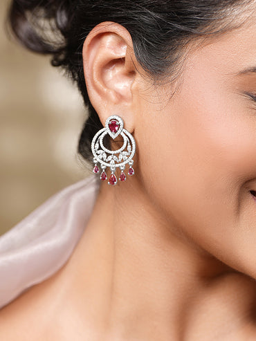 Ruby Sparkle Silver CZ Chandelier Earrings
