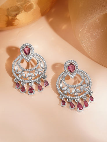 Ruby Sparkle Silver CZ Chandelier Earrings