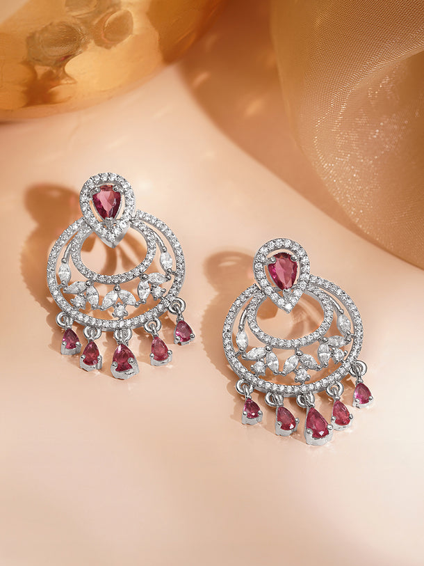 Ruby Sparkle Silver CZ Chandelier Earrings