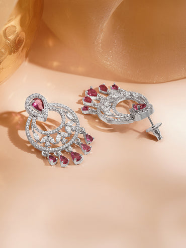Ruby Sparkle Silver CZ Chandelier Earrings