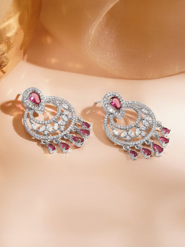 Ruby Sparkle Silver CZ Chandelier Earrings