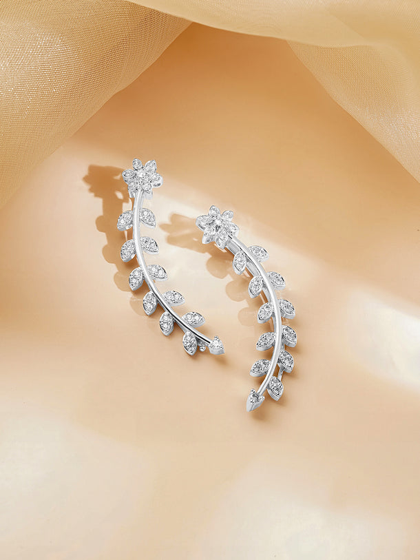 Floral Curve Silver Statement Ear Cuff