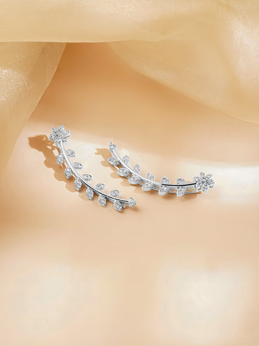 Floral Curve Silver Statement Ear Cuff