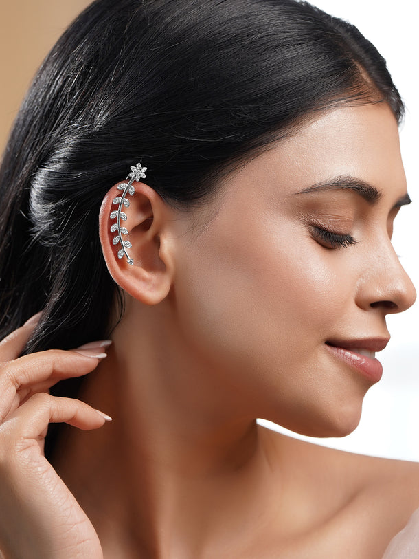 Floral Curve Silver Statement Ear Cuff