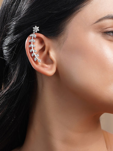 Floral Curve Silver Statement Ear Cuff
