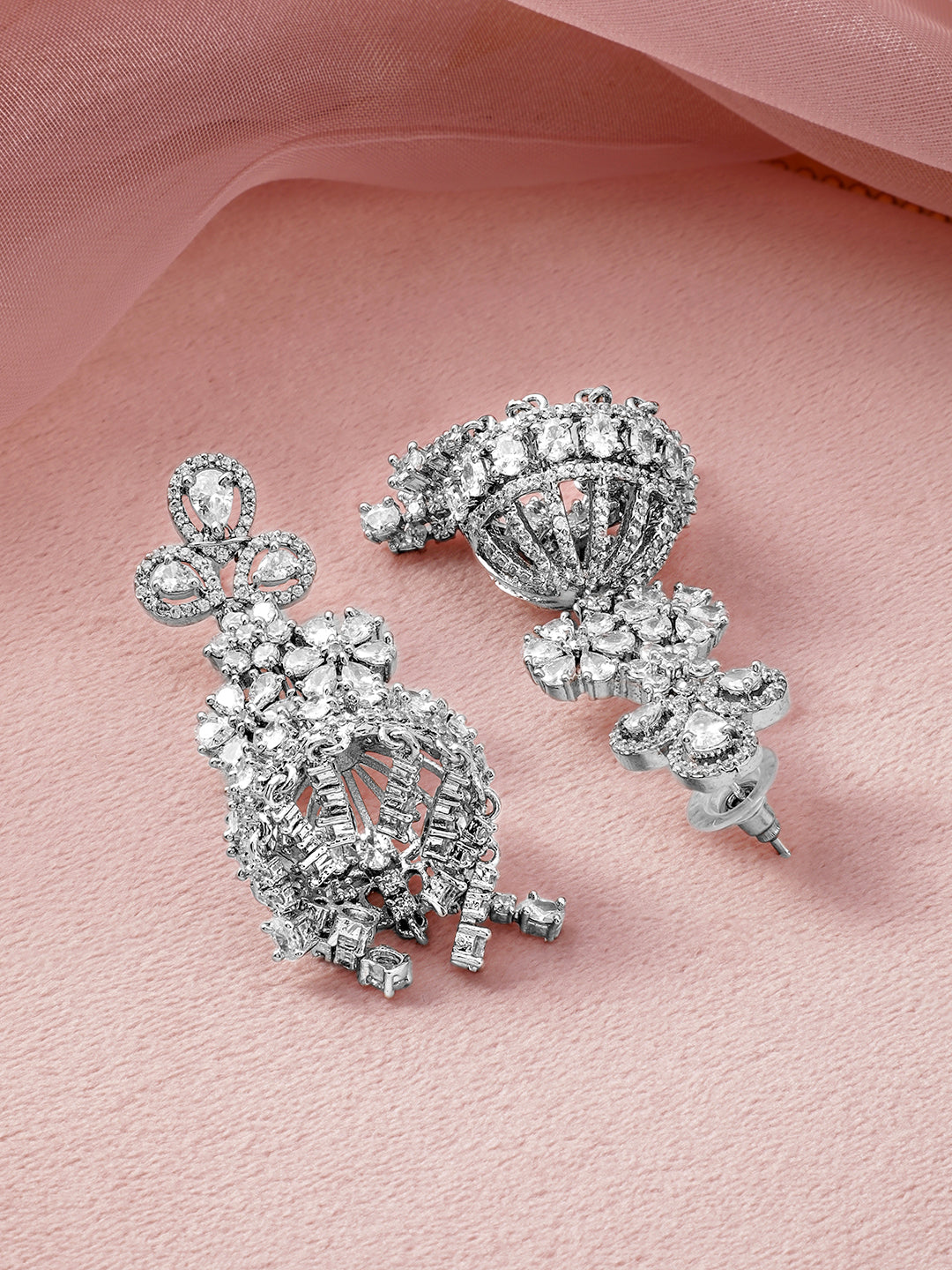 Artistic White American Diamond Zirconia Jhumka