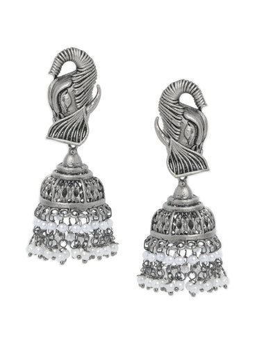 Oxidised Dome Shaped Pearl Drop Jhumkas
