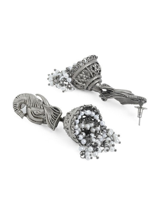 Oxidised Dome Shaped Pearl Drop Jhumkas