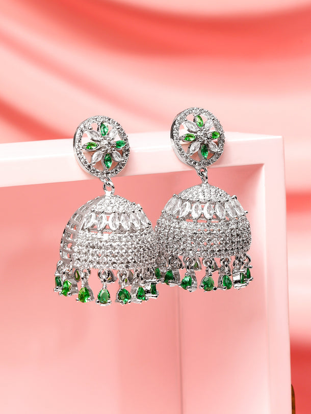 Festive Glow Green American Diamond Zirconia Jhumka