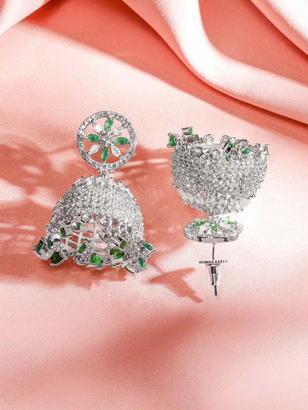 Festive Glow Green American Diamond Zirconia Jhumka