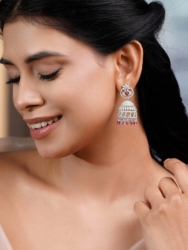 Ruby Glow Cubic Zirconia Dome Jhumka Earrings