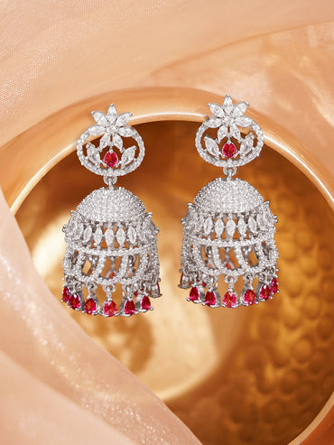 Ruby Glow Cubic Zirconia Dome Jhumka Earrings