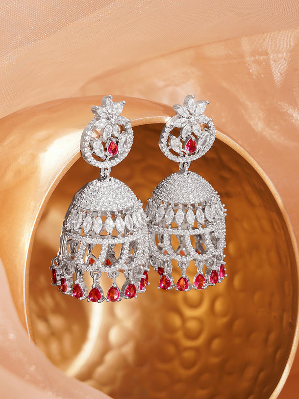 Ruby Glow Cubic Zirconia Dome Jhumka Earrings