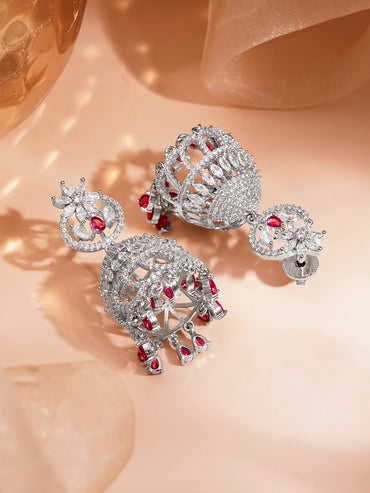 Ruby Glow Cubic Zirconia Dome Jhumka Earrings