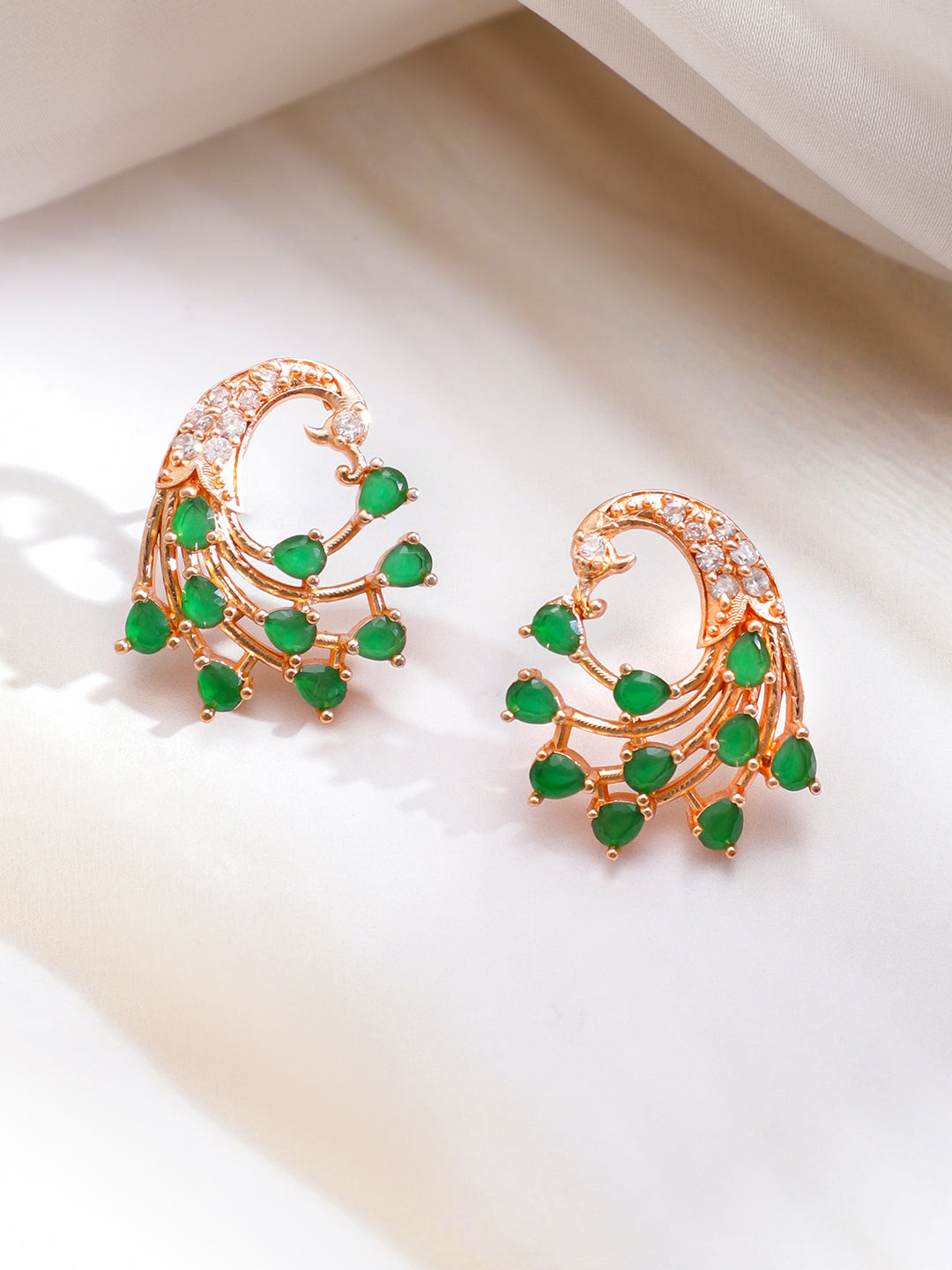 Gold Toned Green Stud Earrings