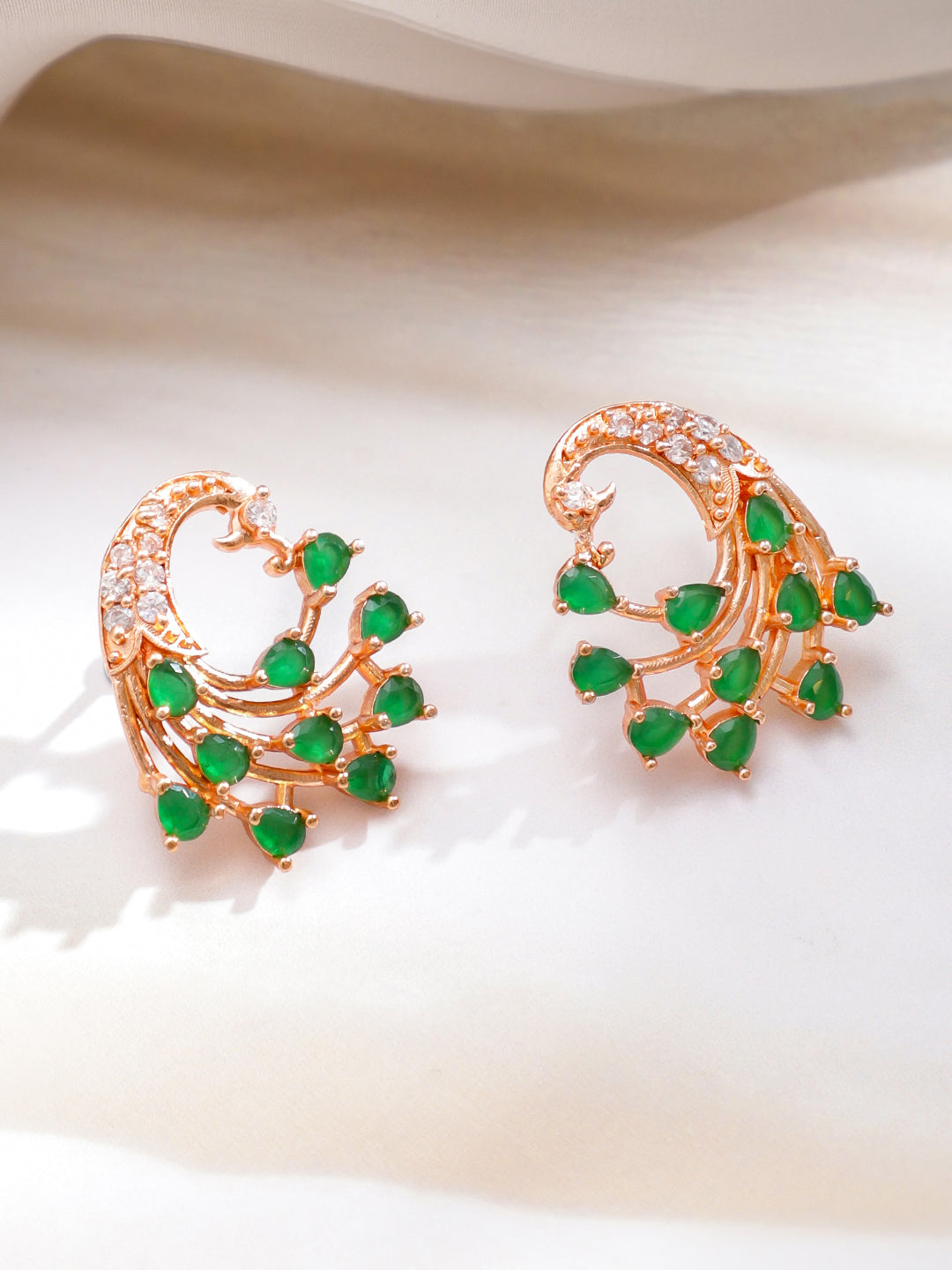 Gold Toned Green Stud Earrings