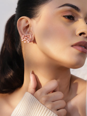 Gold Toned Pink Stud Earrings