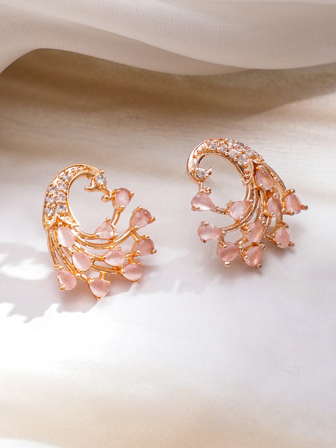 Gold Toned Pink Stud Earrings