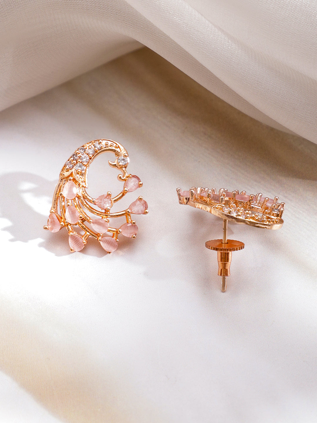 Gold Toned Pink Stud Earrings