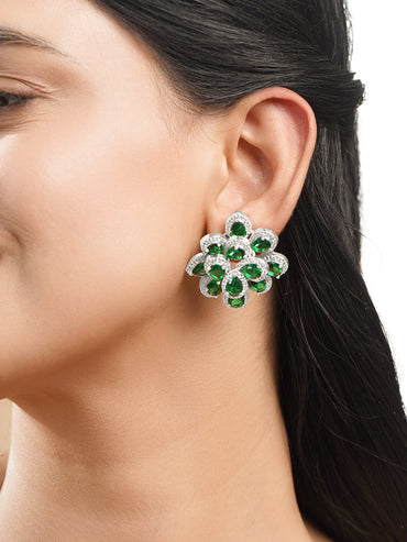 Emerald Crystal Floral Studs
