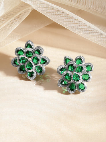 Emerald Crystal Floral Studs
