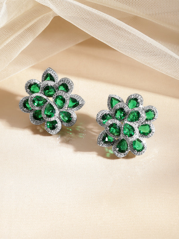 Emerald Crystal Floral Studs