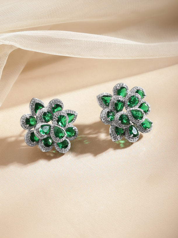 Emerald Crystal Floral Studs