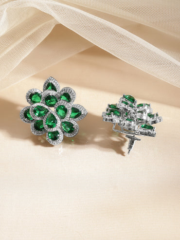 Emerald Crystal Floral Studs