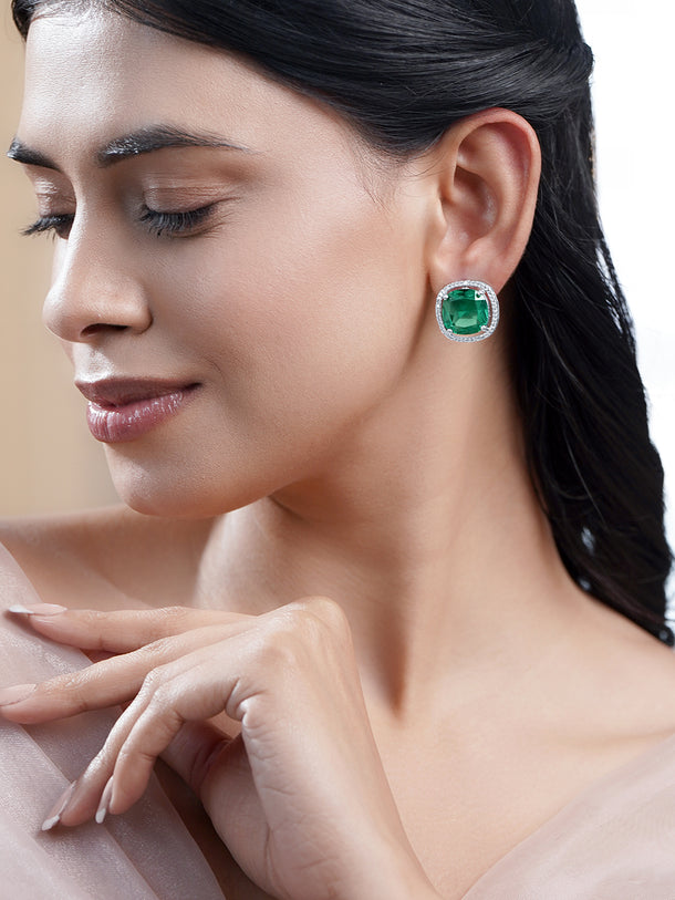 Emerald Green Halo Luxe Studs