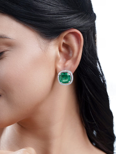 Emerald Green Halo Luxe Studs