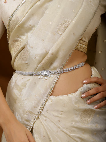 Rubans Rhodium-Plated Cubic Zirconia Studded Kamarbandh with White Pearls â€“ Wedding & Festive Wear