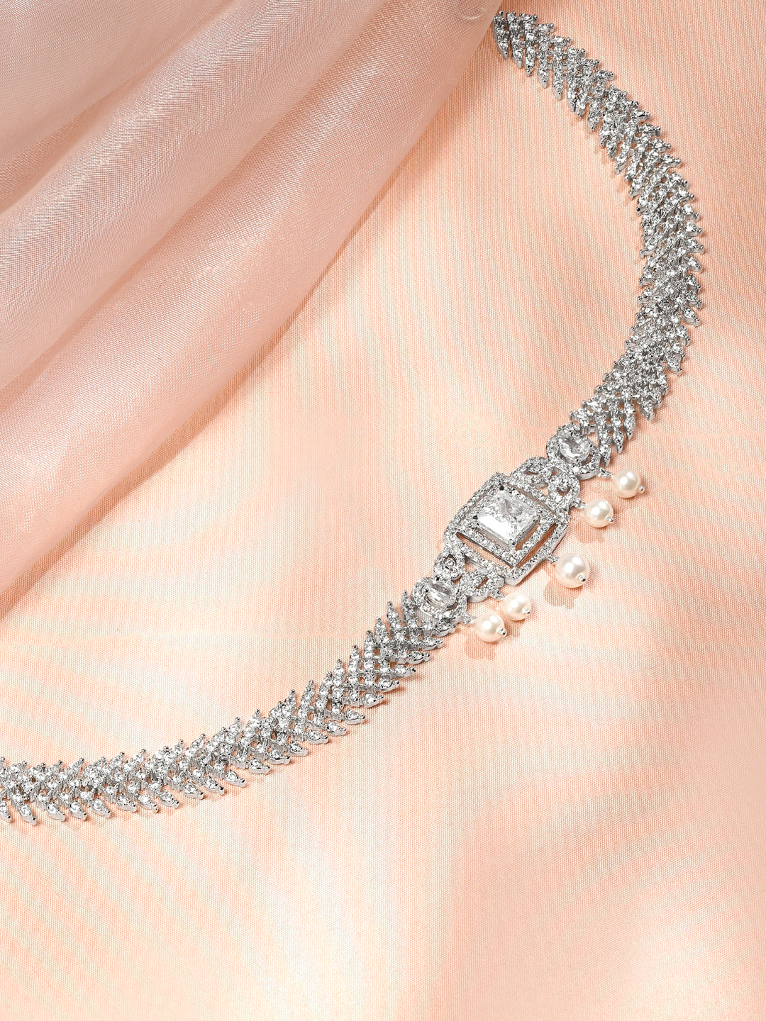 Rubans Rhodium-Plated Cubic Zirconia Studded Kamarbandh with White Pearls â€“ Wedding & Festive Wear