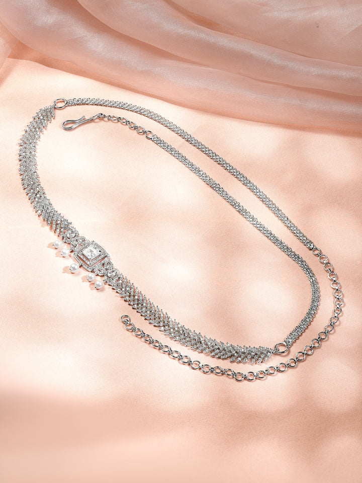 Rubans Rhodium-Plated Cubic Zirconia Studded Kamarbandh with White Pearls â€“ Wedding & Festive Wear