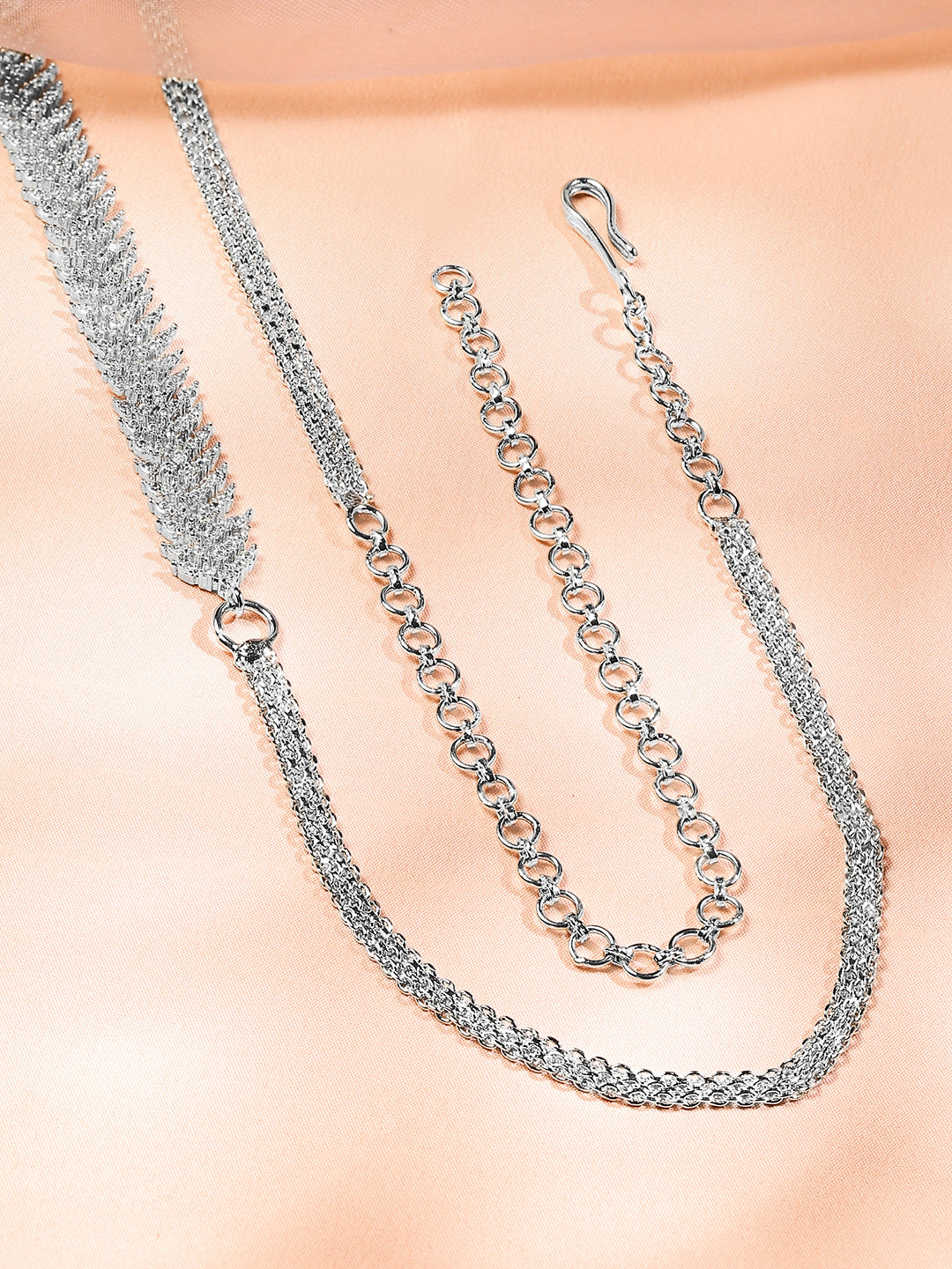 Rubans Rhodium-Plated Cubic Zirconia Studded Kamarbandh with White Pearls â€“ Wedding & Festive Wear