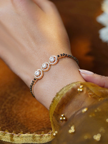 Gold Plated American Diamond Zirconia Circular Motif Mangalsutra Bracelet