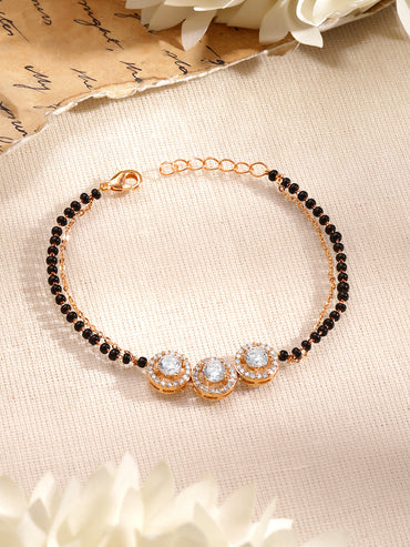 Gold Plated American Diamond Zirconia Circular Motif Mangalsutra Bracelet