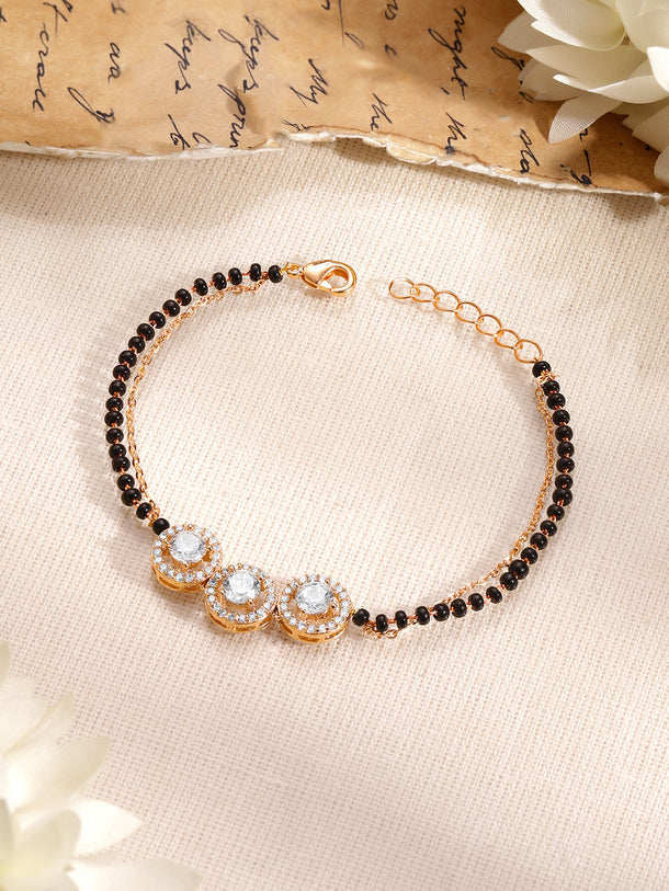 Gold Plated American Diamond Zirconia Circular Motif Mangalsutra Bracelet