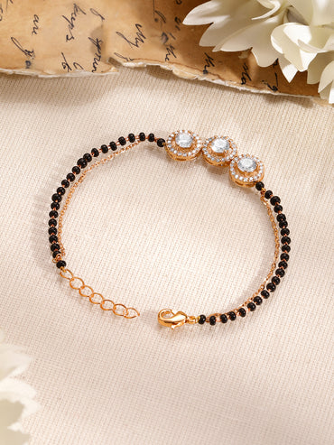 Gold Plated American Diamond Zirconia Circular Motif Mangalsutra Bracelet