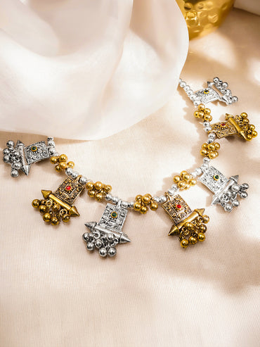 Metallic Beaded Oxidised Statement Necklace