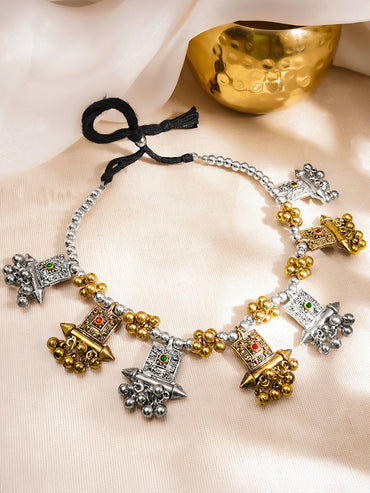 Metallic Beaded Oxidised Statement Necklace