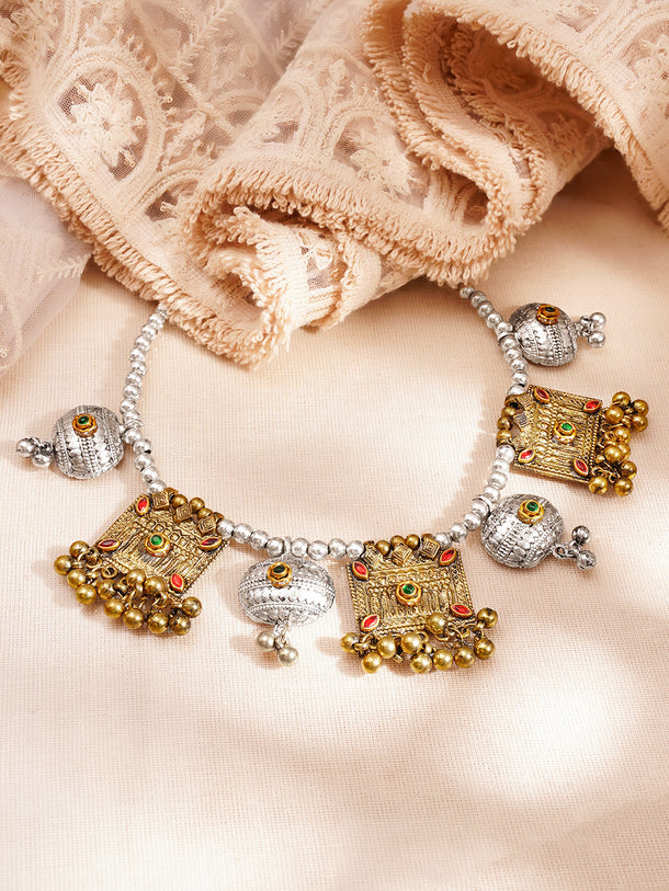 Vintage Oxidised Dual Tone Statement Necklace