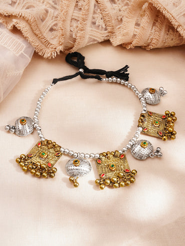 Vintage Oxidised Dual Tone Statement Necklace