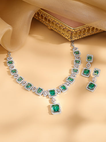 Emerald Cut American Diamond Zirconia Necklace Set