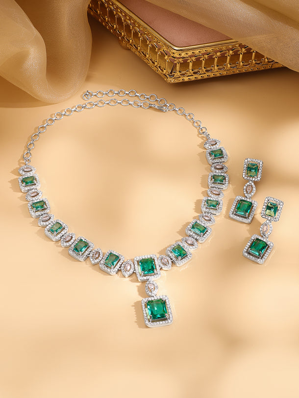 Emerald Cut American Diamond Zirconia Necklace Set