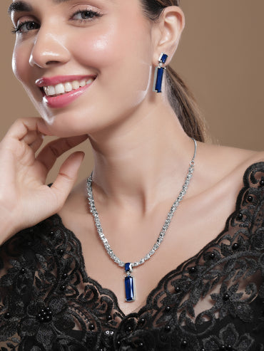 American Diamond Zirconia Sapphire Necklace Set