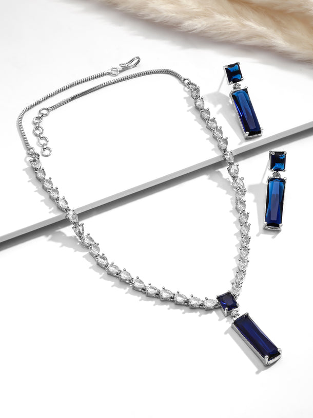 American Diamond Zirconia Sapphire Necklace Set