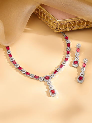 Studded American Diamond Zirconia Ruby Necklace Set