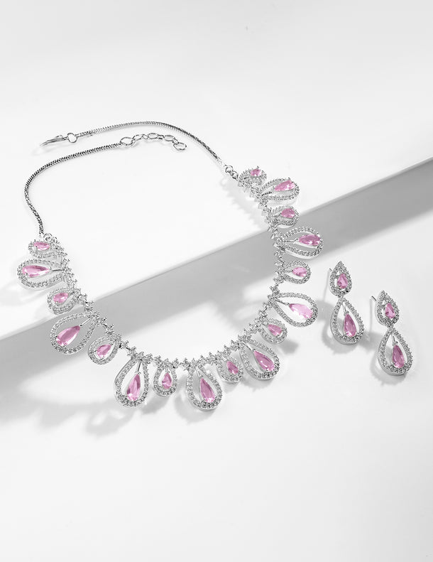 American Diamond Zirconia Purple Drop Necklace Set